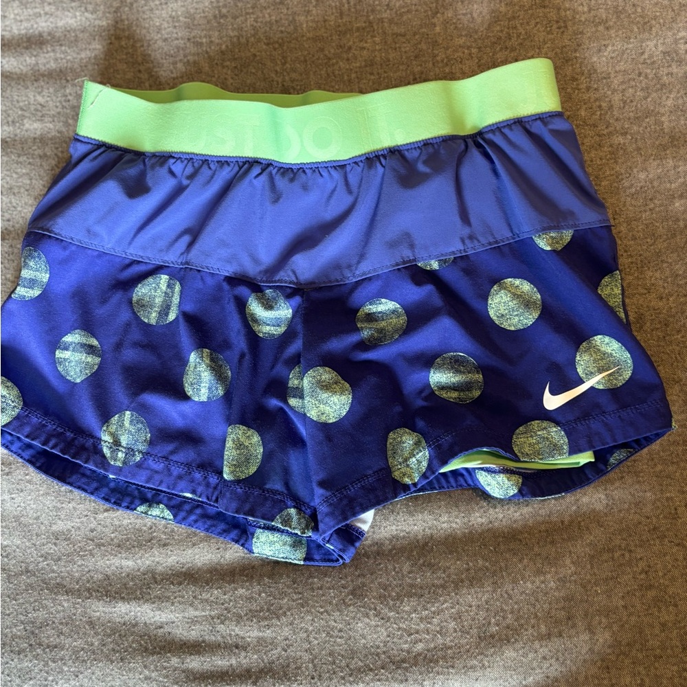 Nike Dri-Fit Icon 2 in 1 Blue & Green Polka Dot Running Shorts Size Small